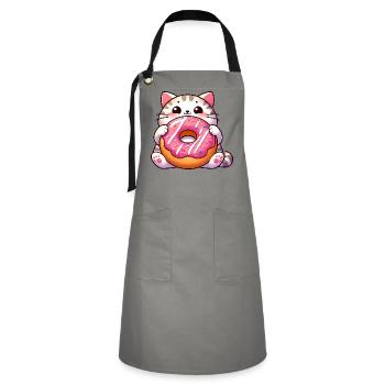 Chat mignon avec dessert beignet dent sucrée - Tablier contrasté - gris/noir - Devant - Zoe (177cm)