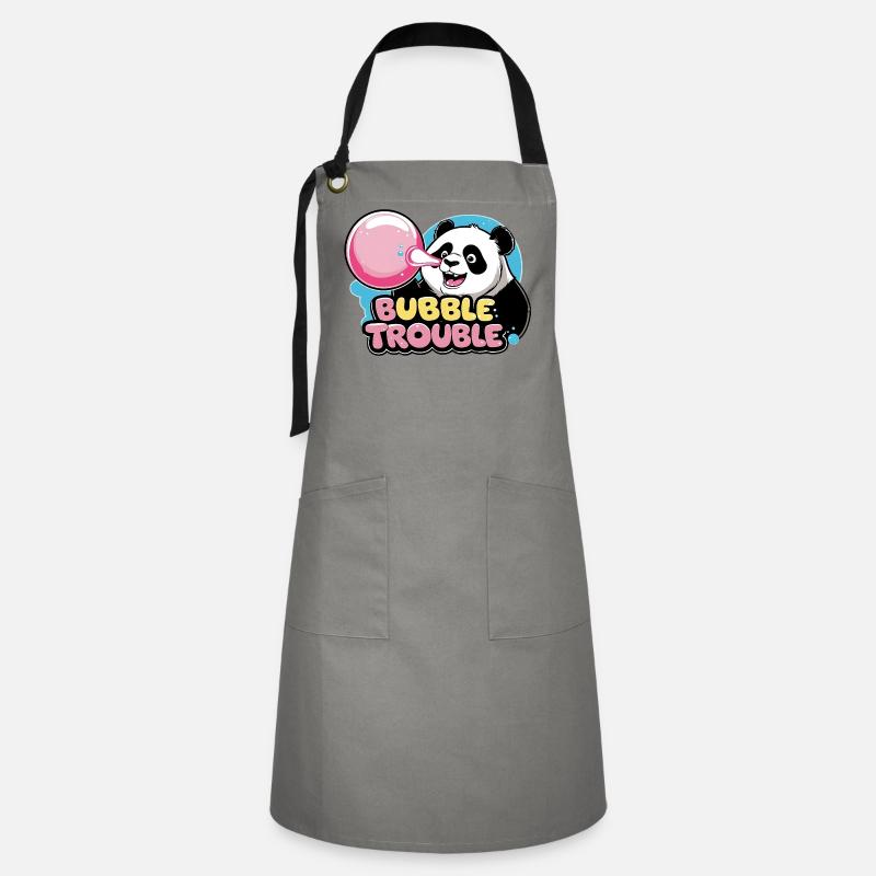 Cute panda with bubble gum - Artisan Apron - grey/black