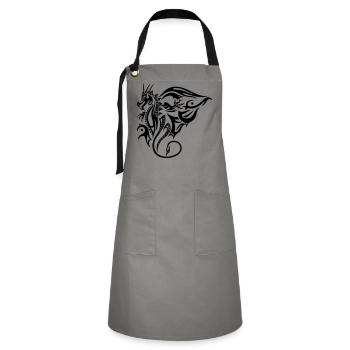 Seitlicher Tribal Drache Design mit Flügel - Kontrastschürze - Grau/Schwarz - Vorne - Zoe (177cm)