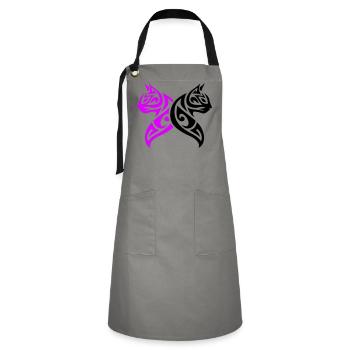 Katzen Tribal Kater Design - Kontrastschürze - Grau/Schwarz - Vorne - Zoe (177cm)