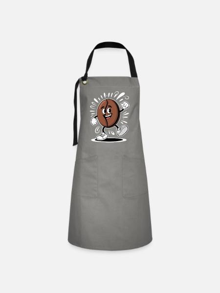 Dancing Coffee Bean Cartoon Coffee - Kontrastschürze - Grau/Schwarz