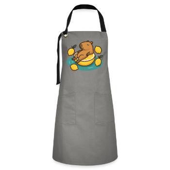 Chilling Capybara on Lemon Cartoon - Artisan Apron - grey/black - Front - Zoe (177cm)