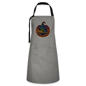 Glitzernder Regenbogen Kürbis zu Halloween - Kontrastschürze - Grau/Schwarz - Vorne - Zoe (177cm)