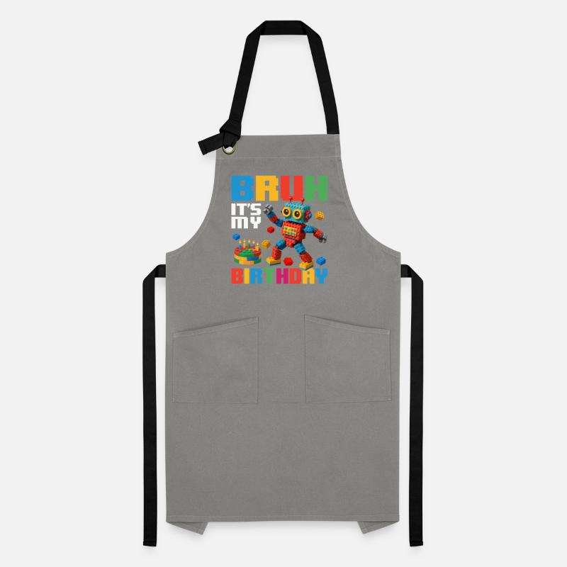 Bruh c’est mon anniversaire Constructeur de briques drôle Tablier contrasté