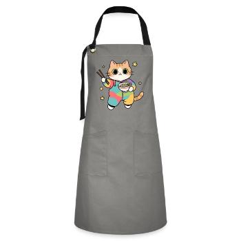 Cat Ramen Colorful Kimono - Artisan Apron - grey/black - Front - Zoe (177cm)