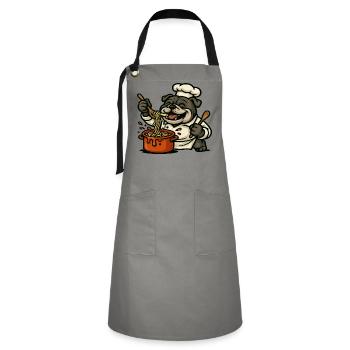 Bulldogge Koch Kochen Pasta Glücklich Cartoon Design - Kontrastschürze - Grau/Schwarz - Vorne - Zoe (177cm)