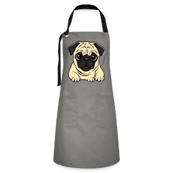Mops Hunde T-shirt Geschenk Weihnachten - Kontrastschürze - Grau/Schwarz - Vorne - Zoe (177cm)