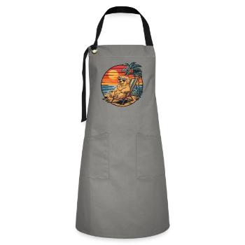 Funny Golden Retriever Dog on Beach Summer Sunset - Artisan Apron - grey/black - Front - Zoe (177cm)