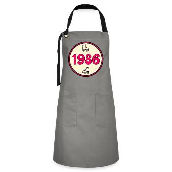 Geburtstag 1986 Rollschuhfahren - Kontrastschürze - Grau/Schwarz - Vorne - Zoe (177cm)