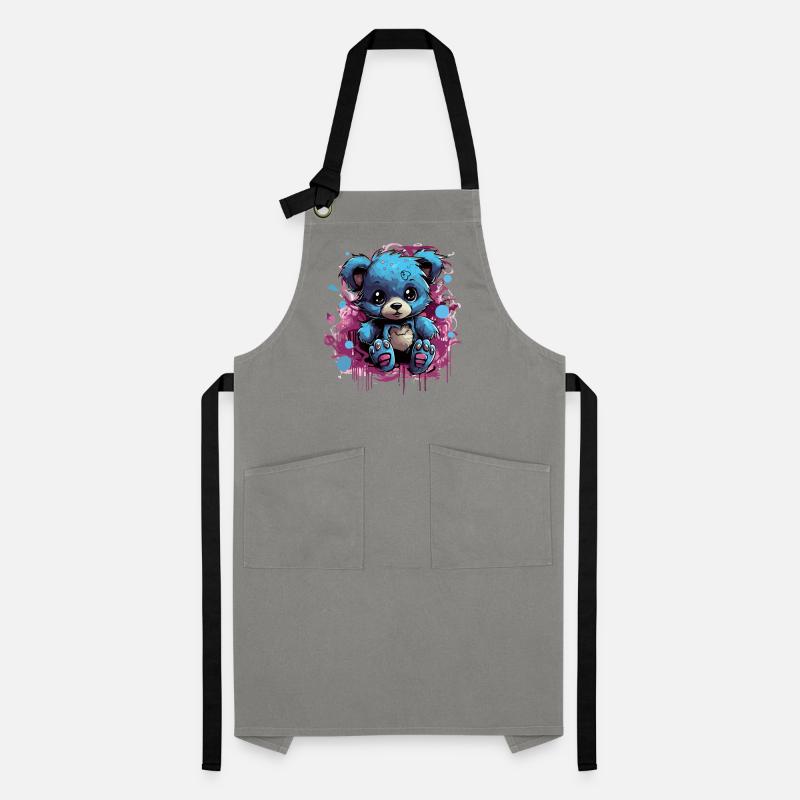 Blue Cuddly Bear Graffiti Pop Tablier contrasté