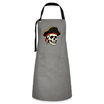 Klassischer Tattoo-Piratenschädel - Kontrastschürze - Grau/Schwarz - Vorne - Zoe (177cm)