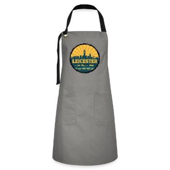 Leicester City Skyline Retro Sunset Badge - Artisan Apron - grey/black - Front - Zoe (177cm)