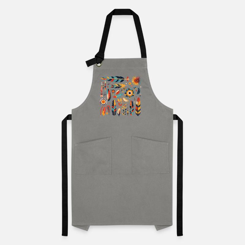 Boho Feather and Flowers Pattern Artisan Apron