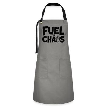 Alimentez le chaos Coffee Dicton pour les rebelles - Tablier contrasté - gris/noir - Devant - Zoe (177cm)
