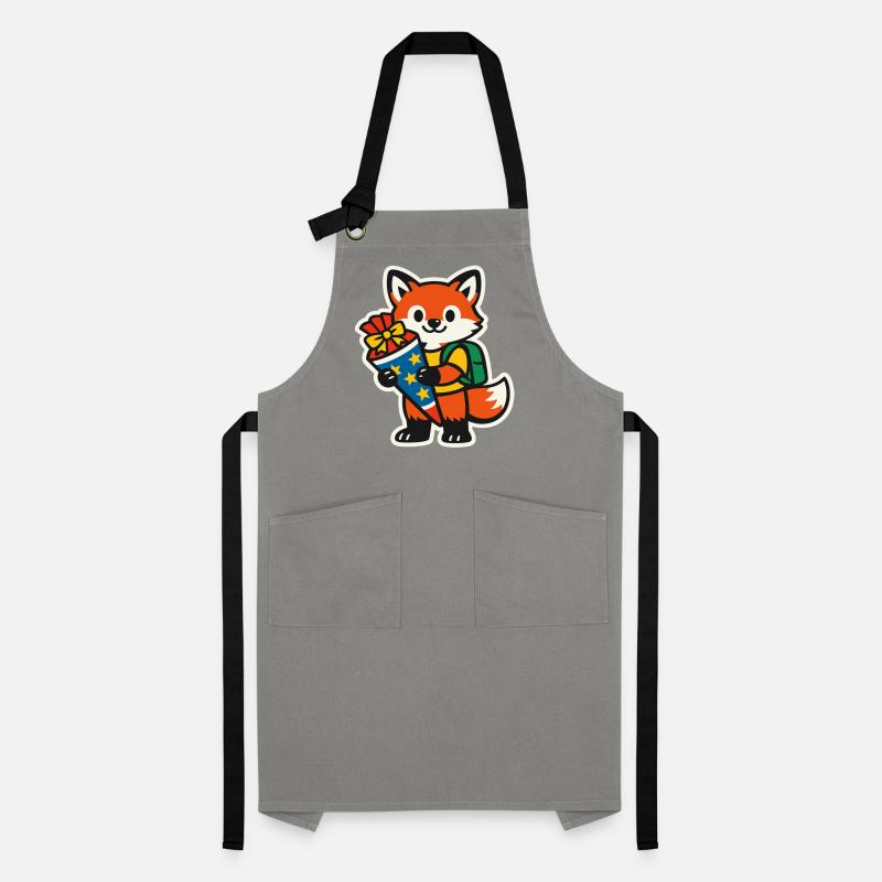 Fuchs mit Geschenk und Rucksack Einschulung Kontrastschürze