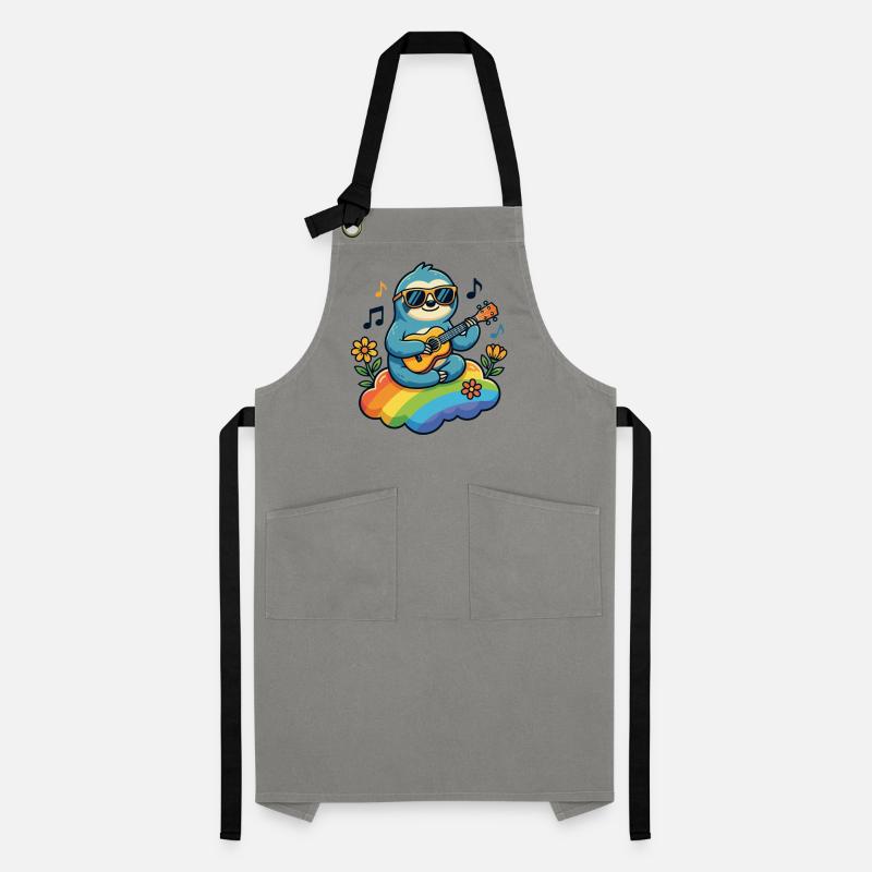 Sloth with guitar on rainbow cloud hippie Artisan Apron
