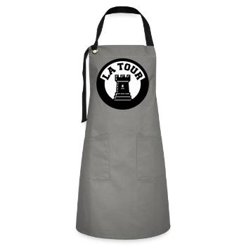 Logo La Tour Pièce d'Échecs Style Emblème Cercle - Tablier contrasté - gris/noir - Devant - Zoe (177cm)