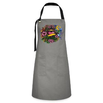 Herz Krone Blumen Kolibri Design - Kontrastschürze - Grau/Schwarz - Vorne - Zoe (177cm)