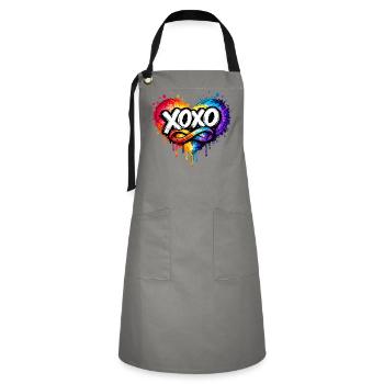 XOXO Liebe im Farbherz zum Valentinstag - Kontrastschürze - Grau/Schwarz - Vorne - Zoe (177cm)