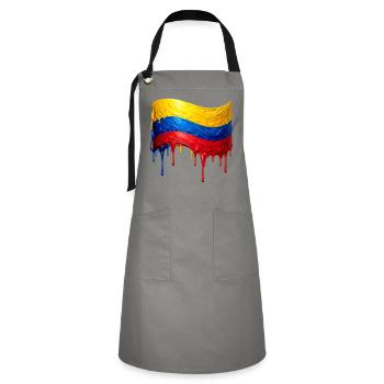 Kolumbianische Flaggenfarben Tropfen - Kontrastschürze - Grau/Schwarz - Vorne - Zoe (177cm)