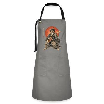 Japanese Cat Guitar Ukiyoe Music Anime - Artisan Apron - grey/black - Front - Zoe (177cm)