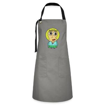 Rundkopf Frau Comicfigur blond Blondine Hübsch wtf - Kontrastschürze - Grau/Schwarz - Vorne - Zoe (177cm)