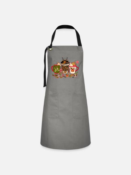 Weihnachtskaffee, Weihnachtsfeier, Weihnachtsstimmung - Kontrastschürze - Grau/Schwarz