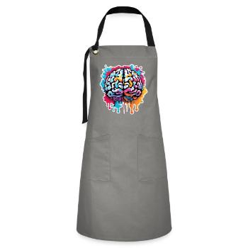 Brain / Knowledge / Intelligence / Clever / Thinking - Artisan Apron - grey/black - Front - Zoe (177cm)