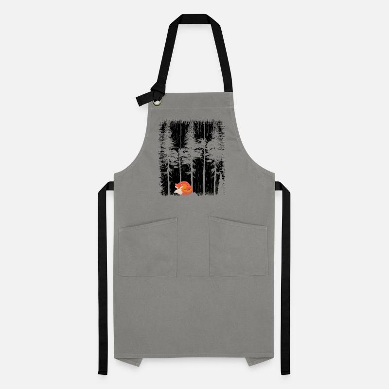 Sweet Fox in the Forest Retro Pattern Vintage Tree Forest Artisan Apron