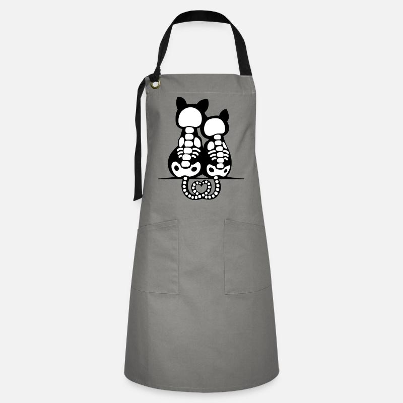 Effrayant Mignon Chat Squelette Bones Heart Tail Halloween - Tablier contrasté - gris/noir