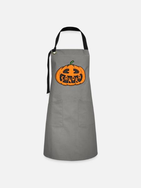 Sandra Halloween Kürbis - Kontrastschürze - Grau/Schwarz
