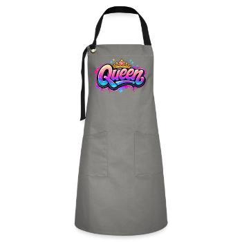 Queen Graffiti Kronen-Design - Kontrastschürze - Grau/Schwarz - Vorne - Zoe (177cm)
