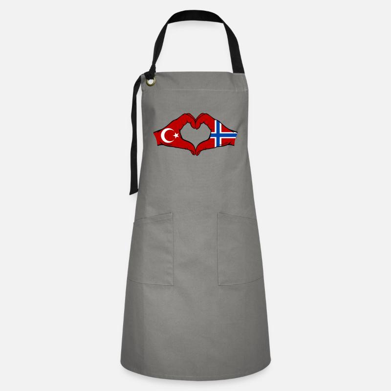 Turkey Norway Flag Hands Heart Shape - Artisan Apron - grey/black