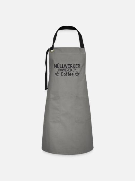 Müllwerker Powered By Coffee - Kontrastschürze - Grau/Schwarz