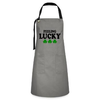 feeling lucky - Kontrastschürze - Grau/Schwarz - Vorne - Zoe (177cm)