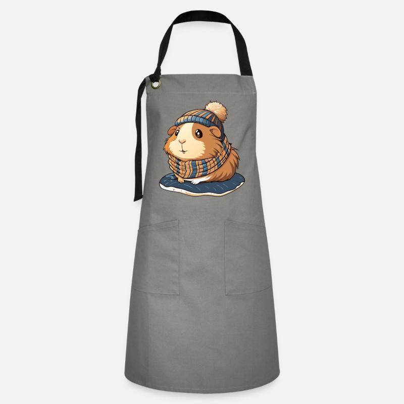 Mignon cochon d’Inde avec écharpe et chapeau à pompon. - Tablier contrasté - gris/noir