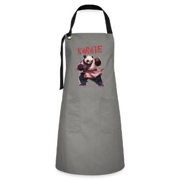 Lustiger japanischer Karate Panda Kawaii Karateka - Kontrastschürze - Grau/Schwarz - Vorne - Zoe (177cm)