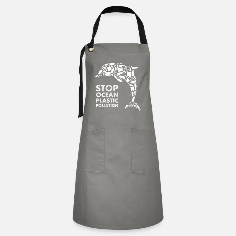 White Dolphin Stop Ocean Plastic Pollution - Artisan Apron - grey/black