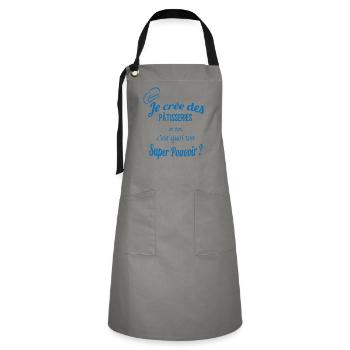 Je crée des pâtisseries super pouvoir - Tablier contrasté - gris/noir - Devant - Zoe (177cm)
