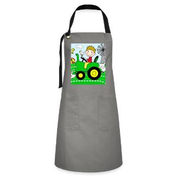 Green Tractor Birthday Farm Animals - Artisan Apron - grey/black - Front - Zoe (177cm)