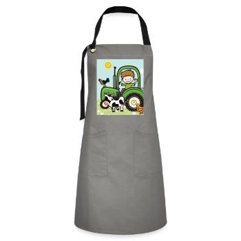 Green Tractor Birthday Farm Animals - Artisan Apron - grey/black - Front - Zoe (177cm)