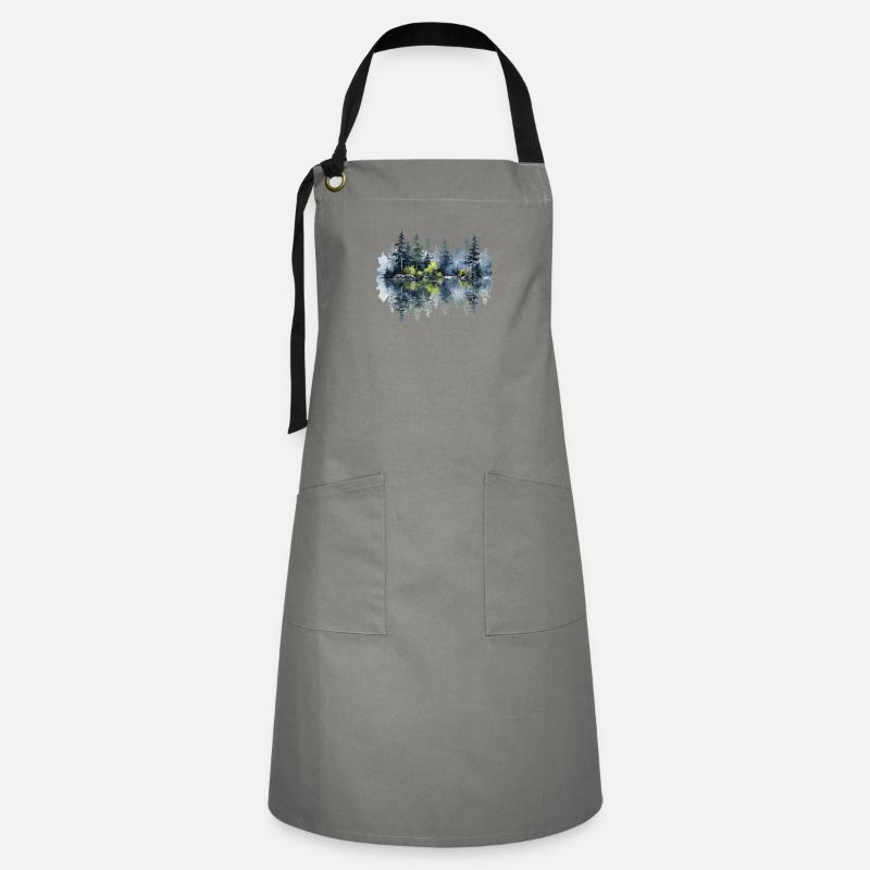 Watercolor Pine Reflection - Artisan Apron - grey/black