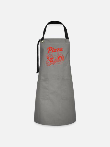 Pizzabäcker Retro Design - Kontrastschürze - Grau/Schwarz