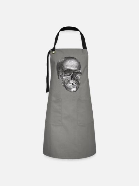 Zwinkernder Schädel - Totenkopf - Kontrastschürze - Grau/Schwarz