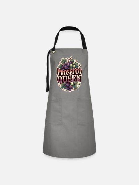 Prosecco-Queen-Party - Kontrastschürze - Grau/Schwarz