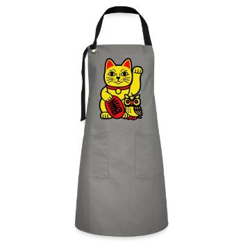 Chat chanceux avec petit hibou - Tablier contrasté - gris/noir - Devant - Zoe (177cm)
