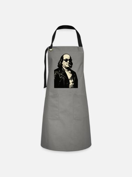 Benjamin Franklin mit Zigarettenrebellen-Porträt - Kontrastschürze - Grau/Schwarz