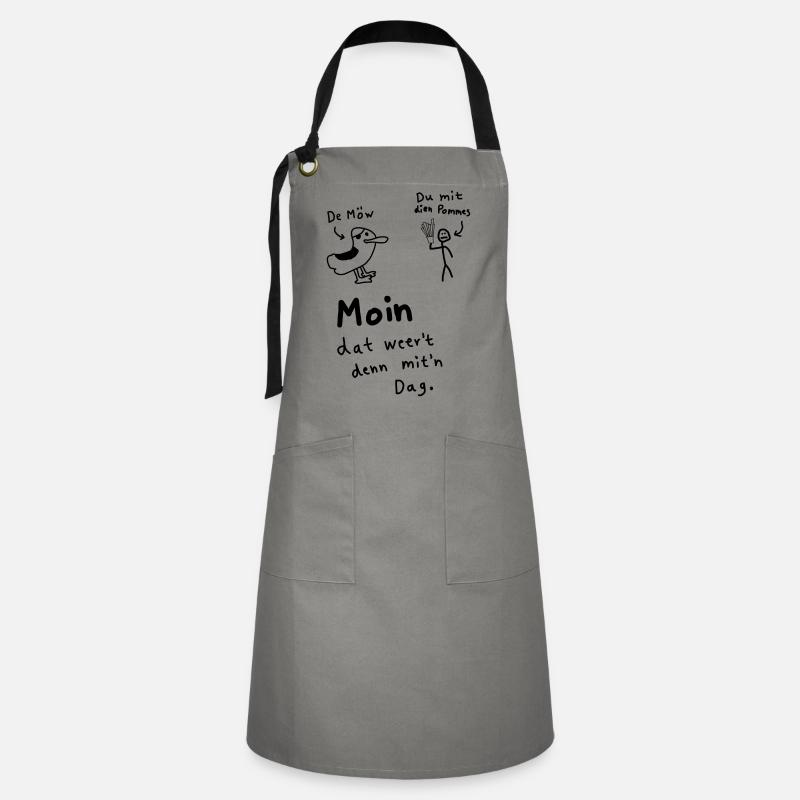 Pommes Deev Möw – Lustiger Plattdeutsch Spruch Möw - Artisan Apron - grey/black