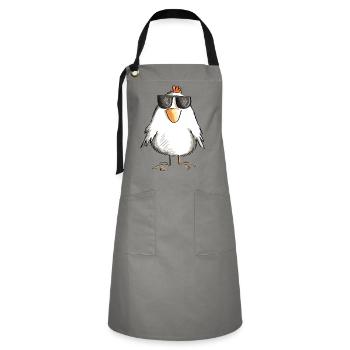 Huhn mit cooler Sonnenbrille - Hahn - Gockel - Kontrastschürze - Grau/Schwarz - Vorne - Zoe (177cm)