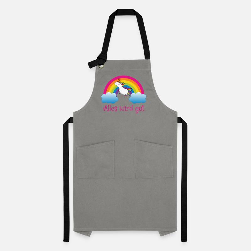 Regenbogen Einhorn Spruch Alles wird gut Kontrastschürze